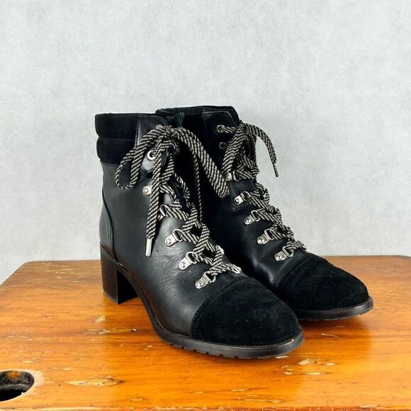 Sam Elderman Black Suede Toe Heeled Boots - Picture 1 of 11